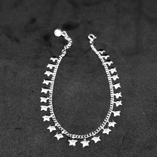 Stamp Dangle Shiny Star Figure Dangle Silver Chain Bracelet