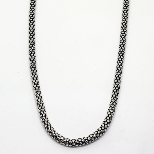 Blackened Cylinder Pipe Silver Chain Necklace 65CM