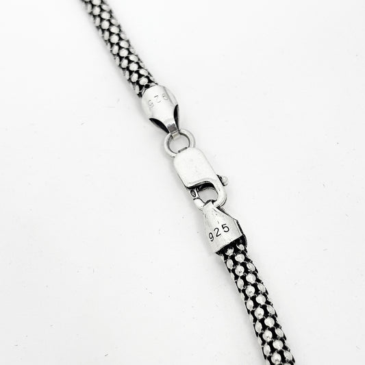 Blackened Cylinder Pipe Silver Chain Necklace 65CM