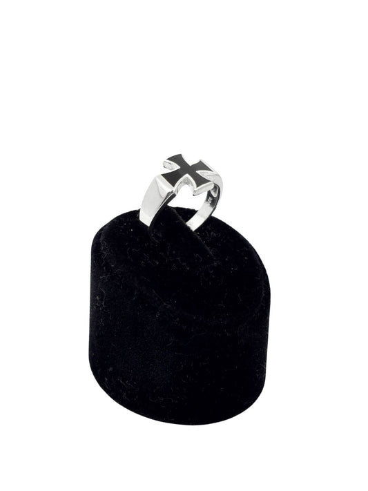 Siyah Mineli Gümüş Haç Erkek Yüzük