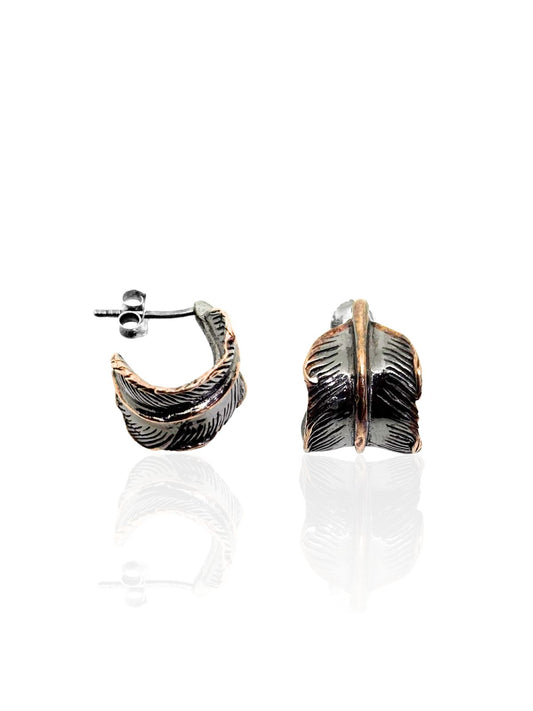 Siyah&Rose Plated Yaprak Gümüş Kadın Küpe