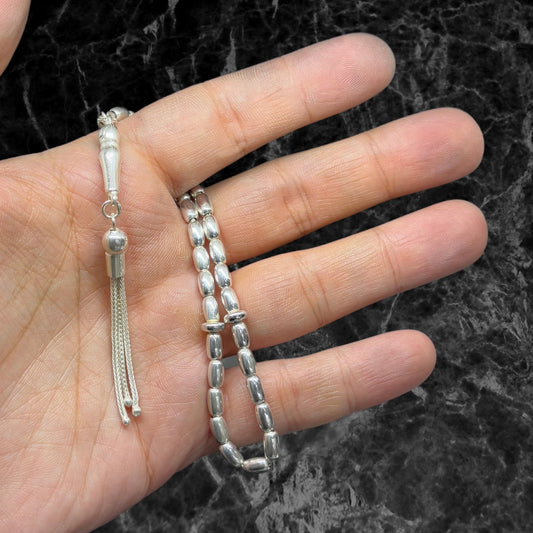 Oval Cylinder Beaded Silver Prayer Beads