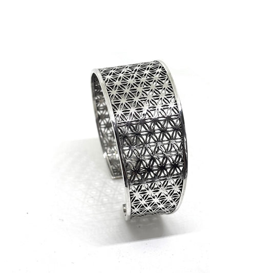 Thick Flower of Life Silver Bracelet