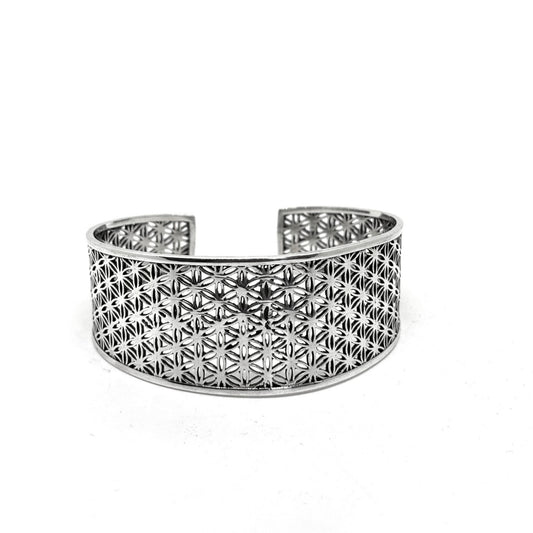 Thick Flower of Life Silver Bracelet