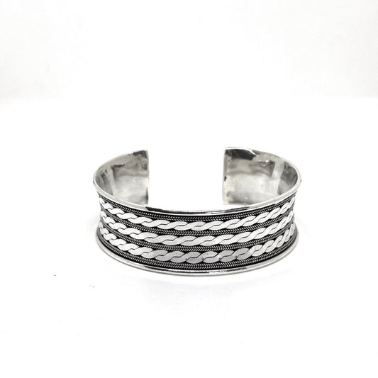 Thick Spiral Patterned Silver Bracelet