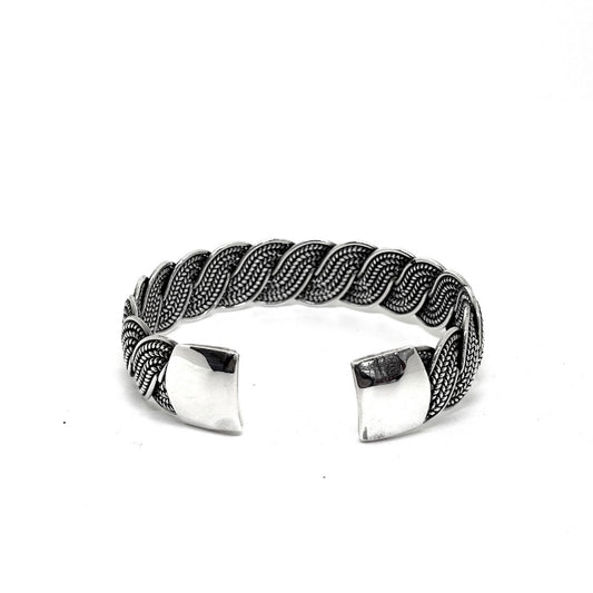 Oxidized Medium Wide Knitted Silver Bracelet