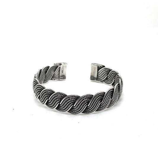 Oxidized Medium Wide Knitted Silver Bracelet