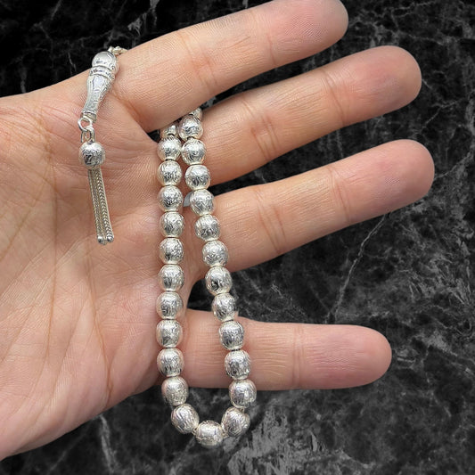 Handcrafted Patterned Silver Prayer Beads