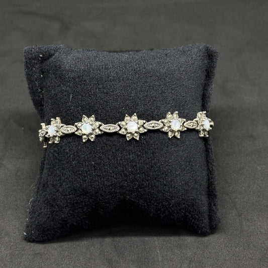 Sparkling Silver Marcasite-Mother-of-Pearl Stone Bracelet