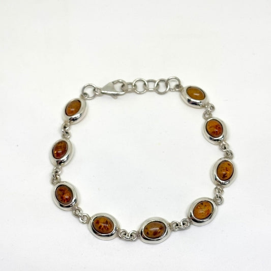 Oval Silver Amber Stone Bracelet