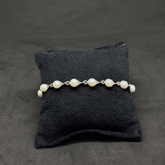 Silver Framed Pearl Bracelet