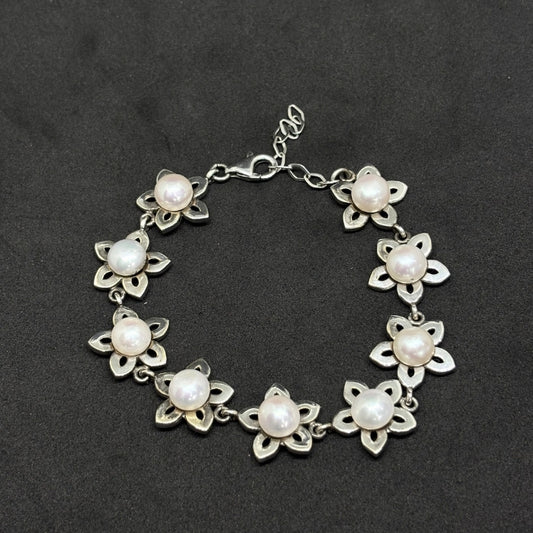 Silver Pearl Flower Bracelet