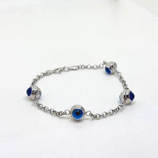 Evil Eye Link Chain Silver Bracelet