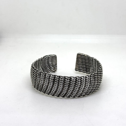 Thick Oxidized Single Knit Silver Bracelet