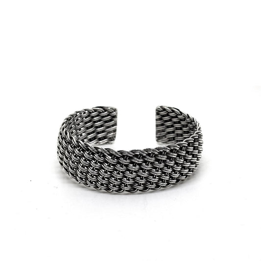 Thick Oxidized Tight Double Knit Silver Bracelet