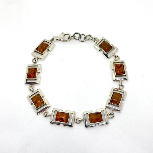 Amber Elegance-Amber Stone Silver Bracelet