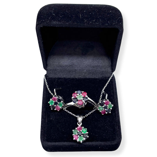 Color Spring Silver Ruby and Emerald Sparkling Set &amp; Set