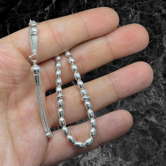 Oval Plain Patternless Silver Prayer Beads