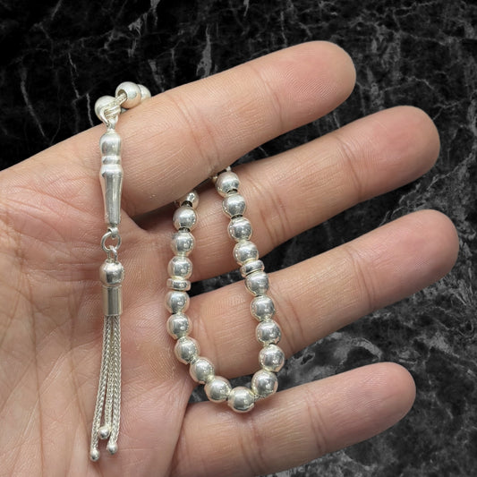 Round Flat Top Silver Prayer Beads