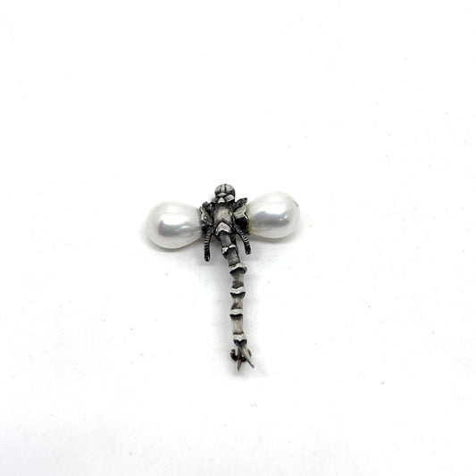 Silver Dragonfly Brooch with Pearl Wings