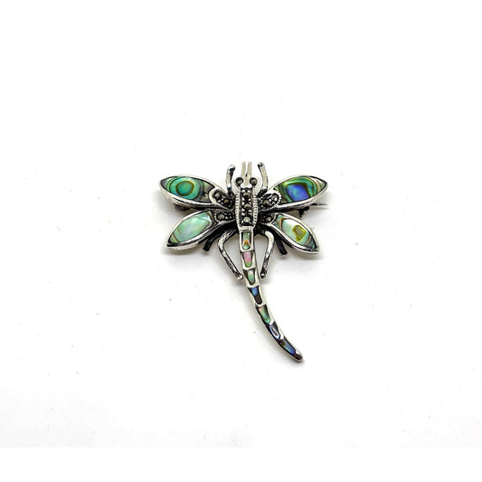 Marcasite Surrounded Mother-of-Pearl Dragonfly Brooch