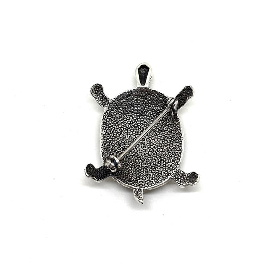 Silver Turtle Brooch with Marcasite Surrounded White Mother of Pearl