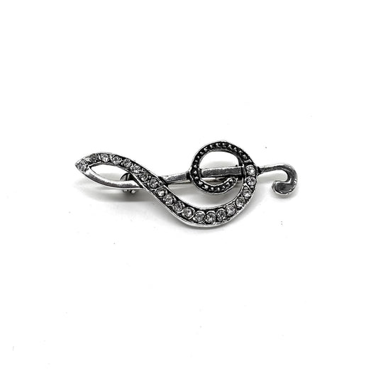 White Sparkling Silver Sol Key Brooch 