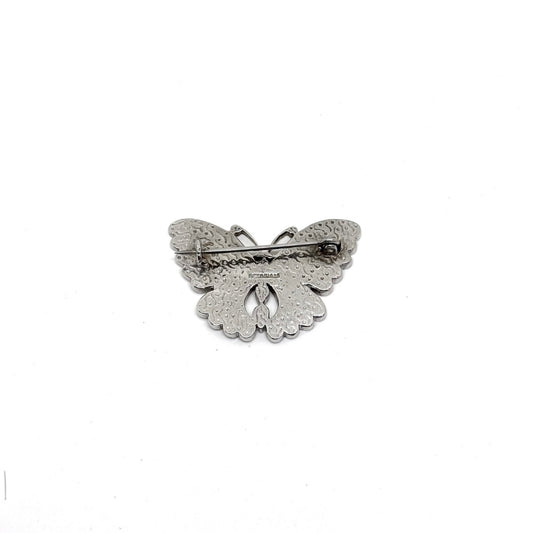 Black Enamel Silver Butterfly Brooch