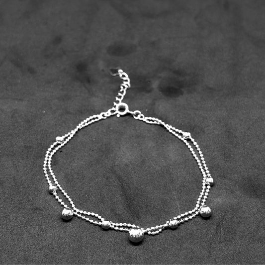 Double Chain Dot Figured Silver Bracelet