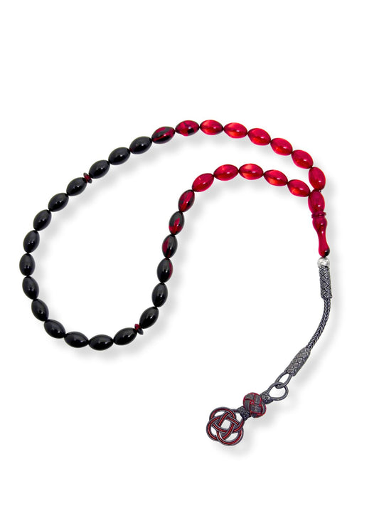 Kırmızı Kehribar Tesbih Gümüş Kazaz Püsküllü