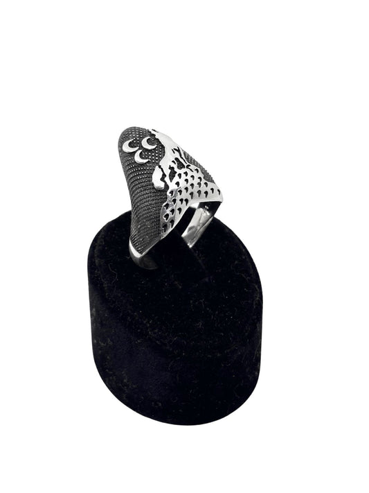 Üç Hilal Kurt Motifli Zihgir Gümüş Erkek Okçu Yüzüğü