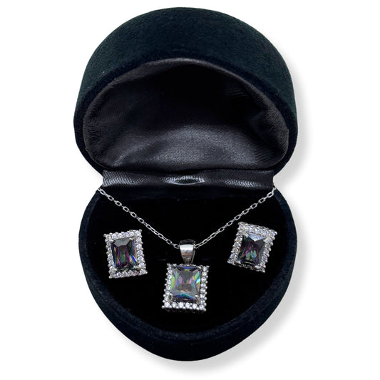 Alexandrite Işıltılı Dikdörtgen Gümüş Set&Takım