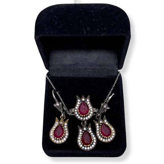 Sparkling Ruby Tulip Silver Set &amp; Set