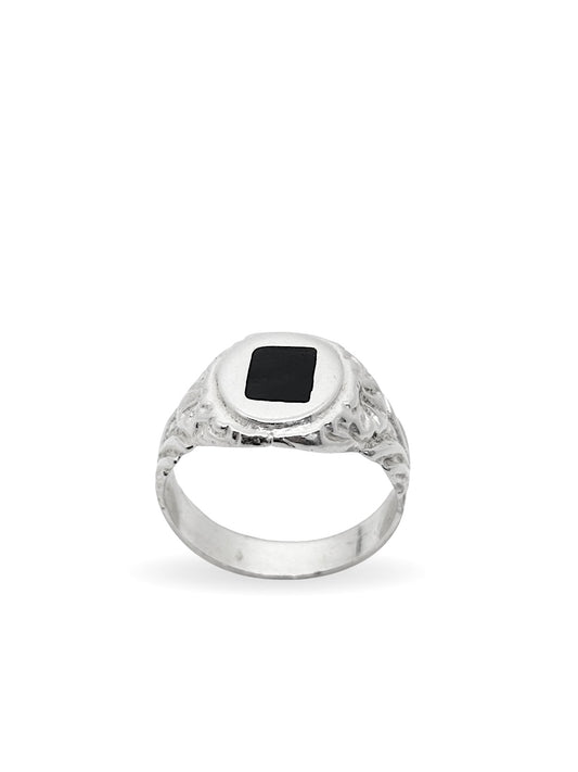 Yuvarlak Üzerine Dikdörtgen Mineli Gümüş Retro Erkek Yüzük