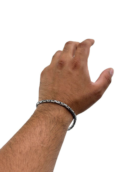 Yuvarlak Gümüş Kral Erkek Zincir Bileklik 4mm