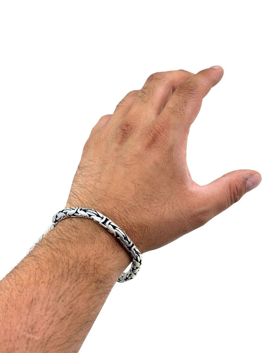 Yuvarlak Gümüş Kral Erkek Zincir Bileklik 6mm