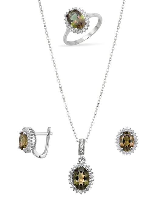 Oval Kesim Zultanit Taşlı Kadın Gümüş Set&Takım