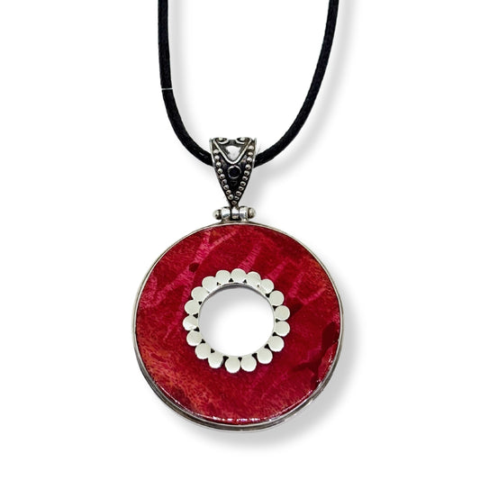 Round Flat Coral Natural Stone Silver Women's Necklace