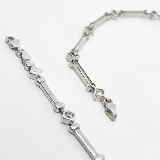 Sparkling Square Bar Silver Chain Necklace 45CM