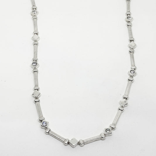 Sparkling Square Bar Silver Chain Necklace 45CM